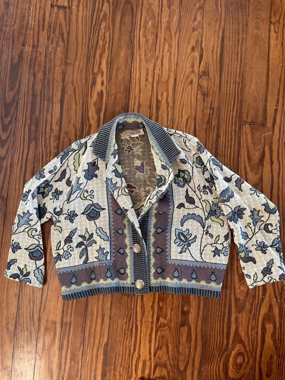 VTG Cropped Floral Tapestry Blazer
